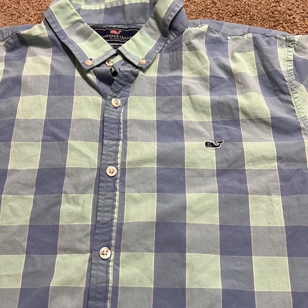 Blue and green Vineyard Vines short sleeve button down